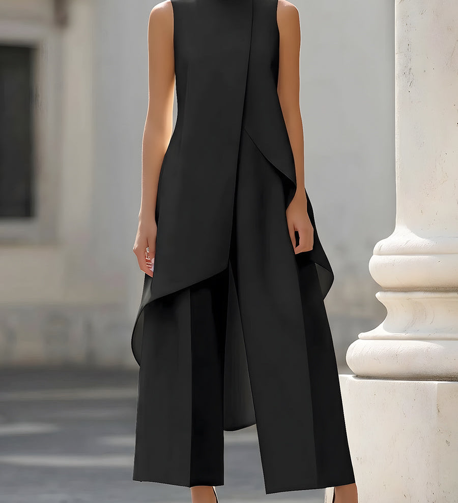 Martyna™ | Elegantiškas jumpsuit plačiomis kelnėmis ir aukšta apykakle