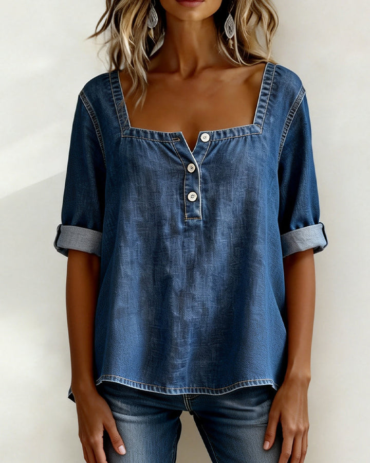 Marceline | Square Collar Denim Shirt