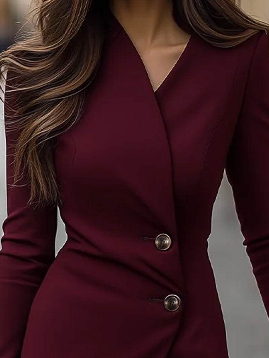 Eva | Burgundy Buttoned Midi Wrap Dress