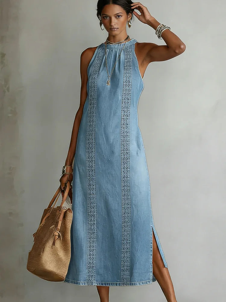 Soline | Denim Dress with Retro Lace
