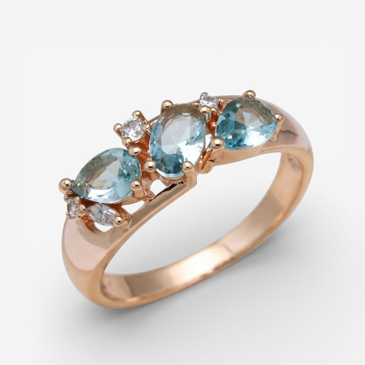 Elegant Vintage Zirconia Ring in Gold Blå