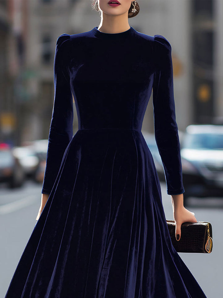 Julie | Navy Blue Midi Dress with Long Sleeves