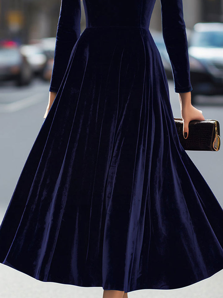 Julie | Navy Blue Midi Dress with Long Sleeves