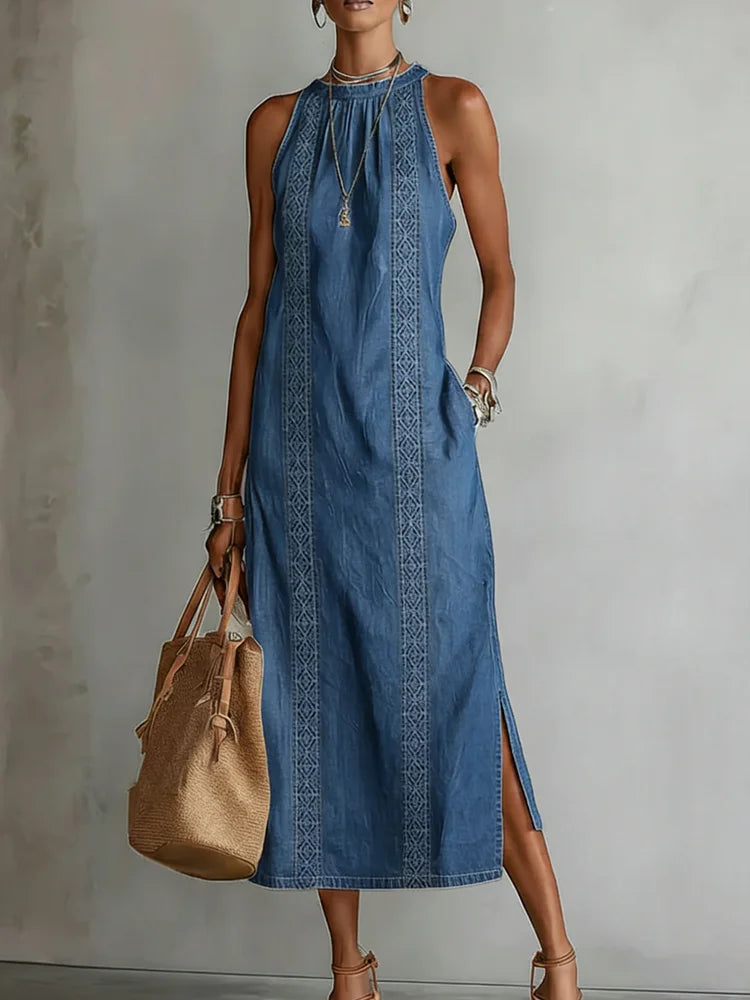Soline | Denim Dress with Retro Lace