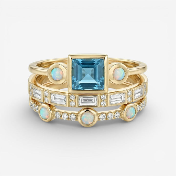 Ocean - Vintage Blue Crystal Ring Set