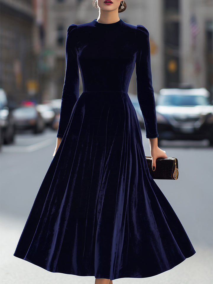 Julie | Navy Blue Midi Dress with Long Sleeves