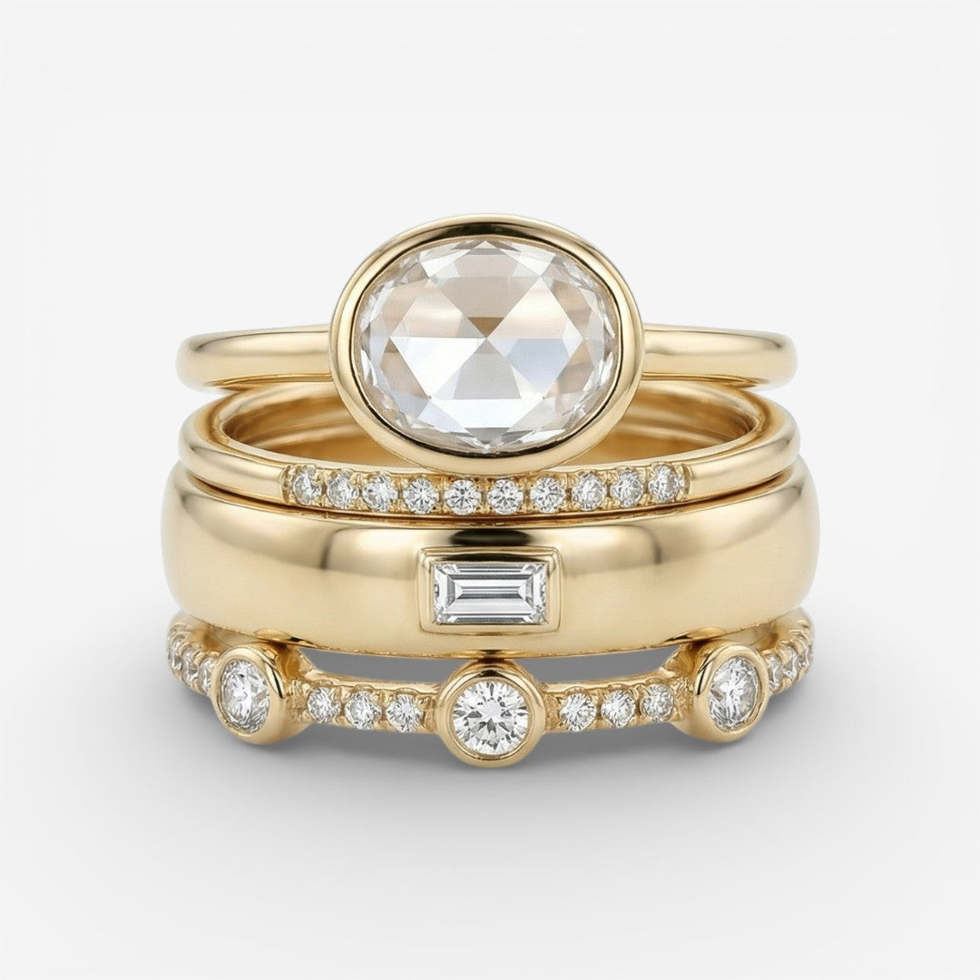 Lily - Vintage Gold and Zirconia Ring Set