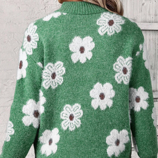 Violet | Floral Cable-Knit Zip Collar Jumper