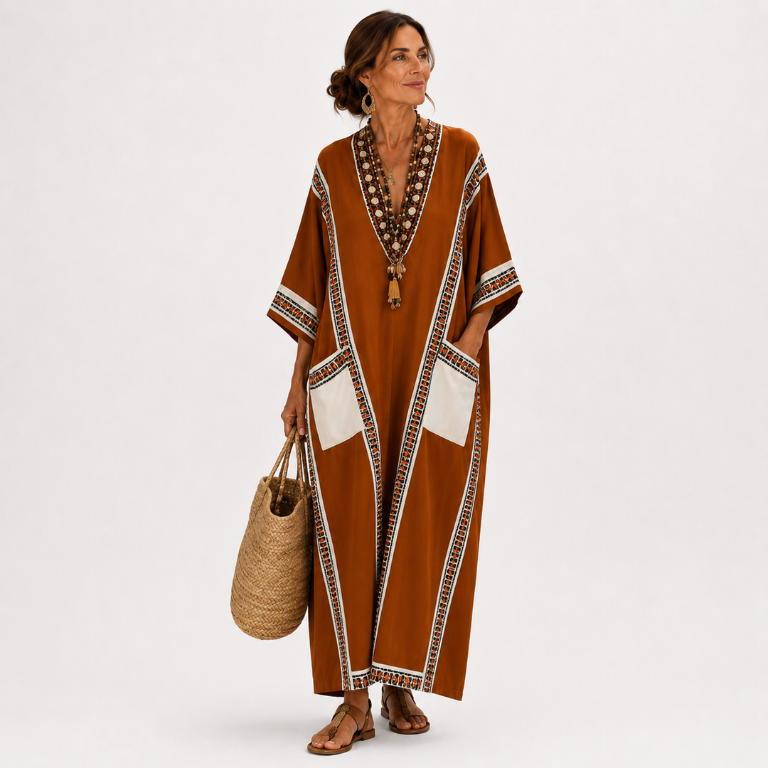 Nadia Terracotta Ethnic Caftan