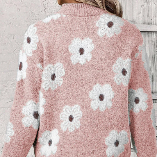 Violet | Floral Cable-Knit Zip Collar Jumper