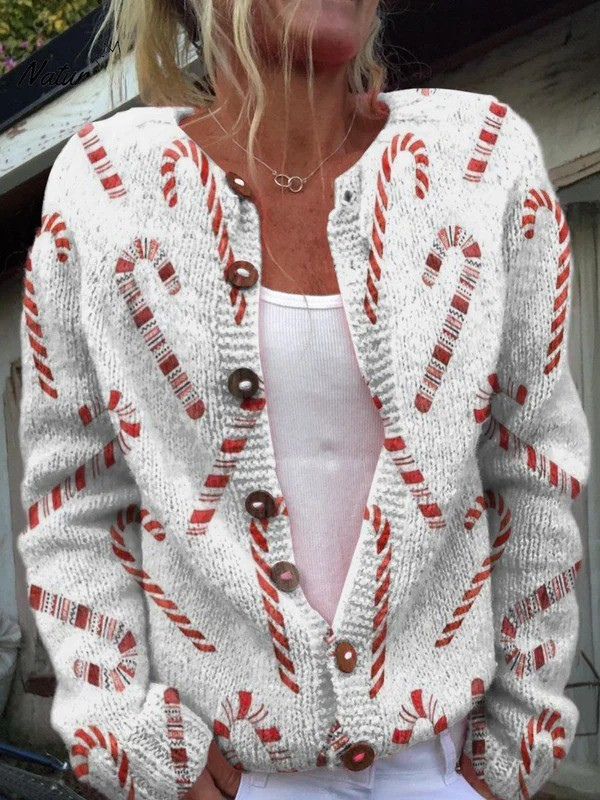 Cara | Festive cardigan with a candy cane pattern