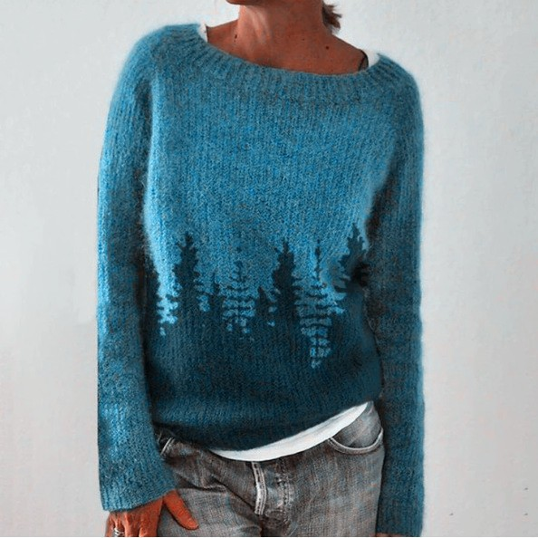 Liesa | Green Retro Sweater with Pine Tree Pattern