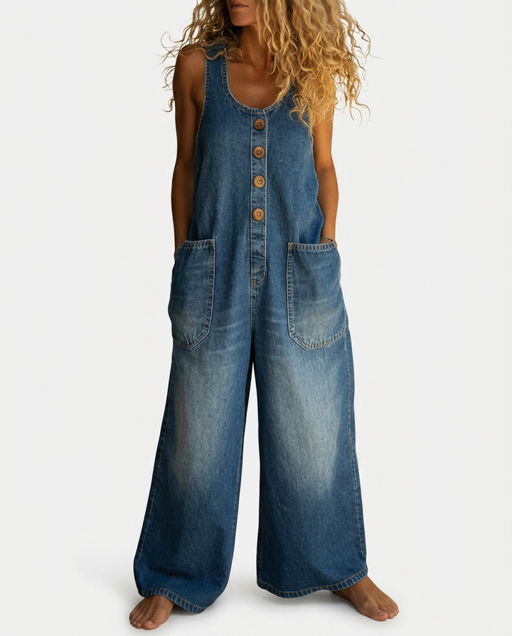 Lison | Vintage Washed Cotton Denim Dungarees