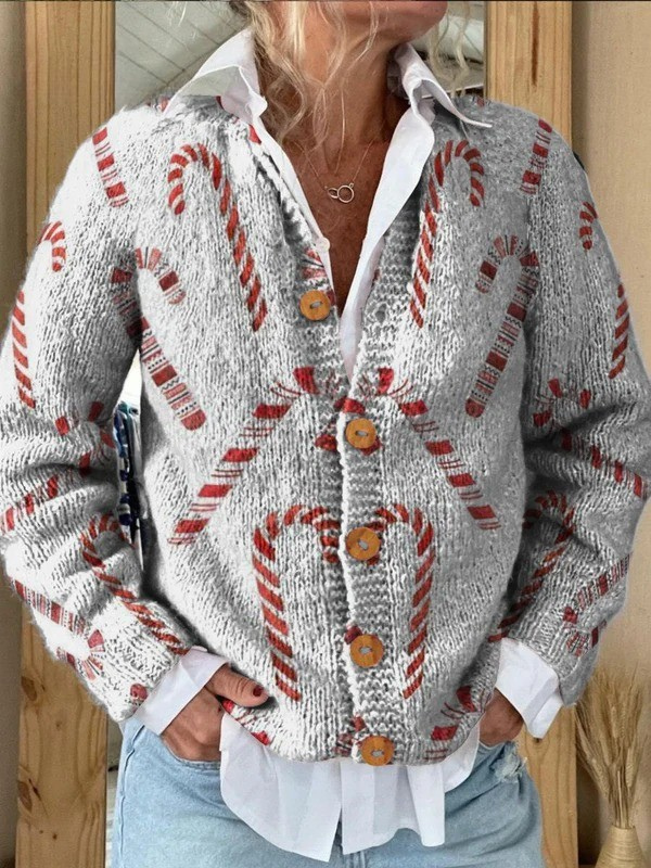 Cara | Festive cardigan with a candy cane pattern