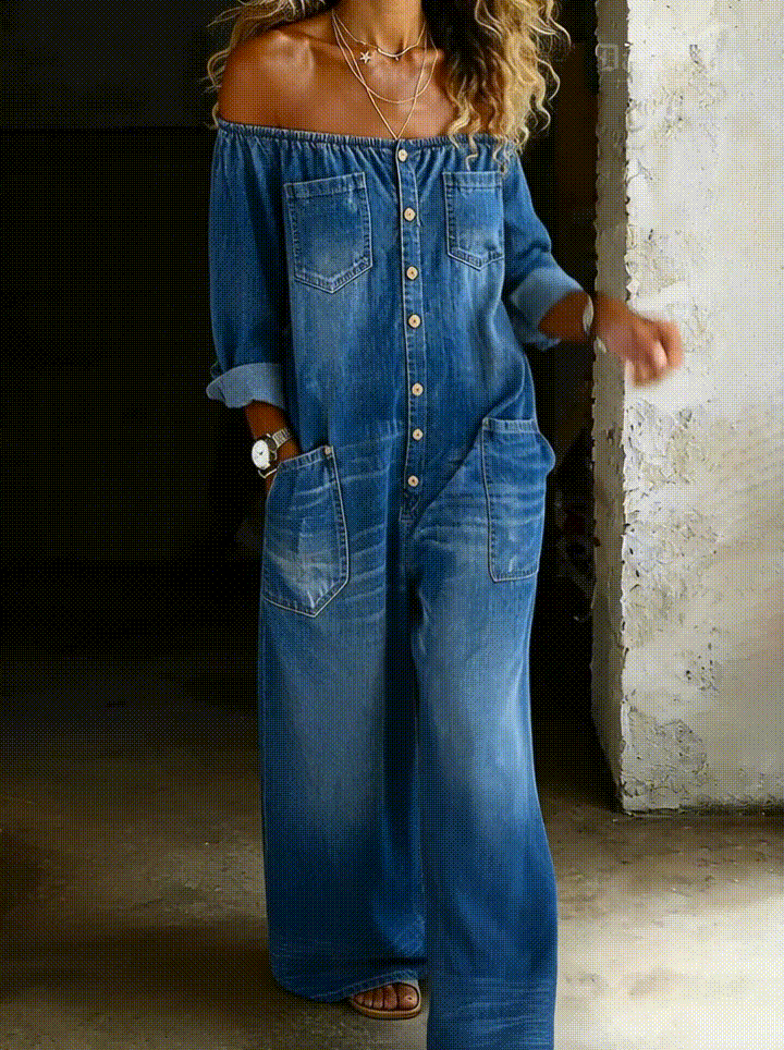 Sidonie | Denim Jumpsuit with Off-the-Shoulder Design