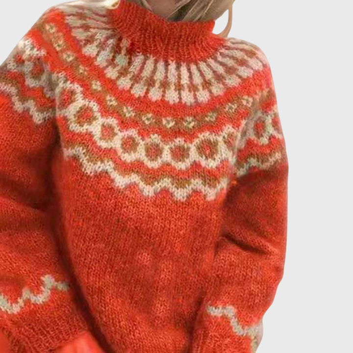 Sonja | Blue Jumper with High Neck and Norwegian Pattern