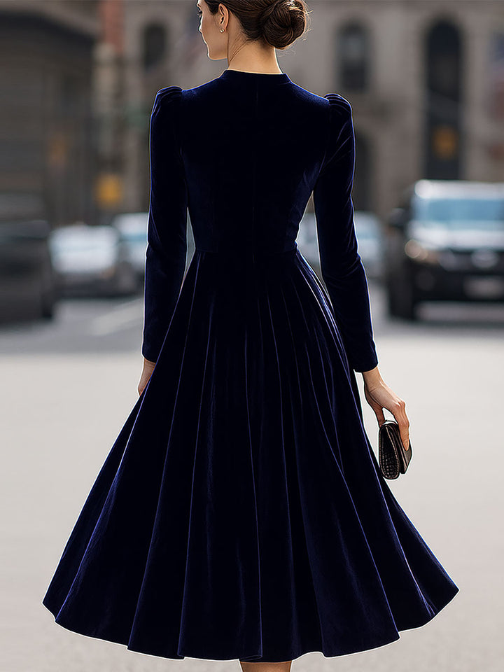 Julie | Navy Blue Midi Dress with Long Sleeves