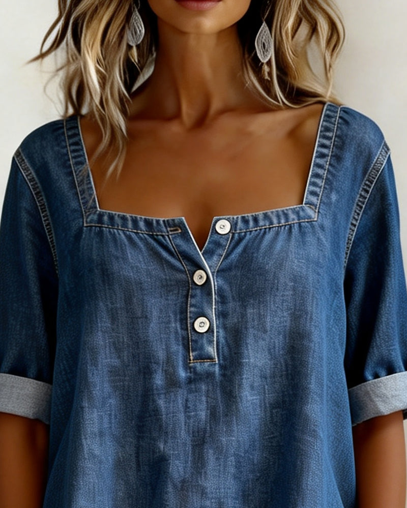 Marceline | Square Collar Denim Shirt