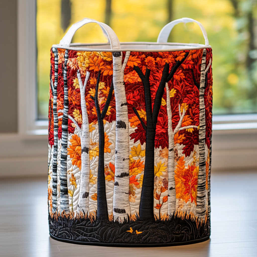 Padded Basket with Autumn Tree Landscape