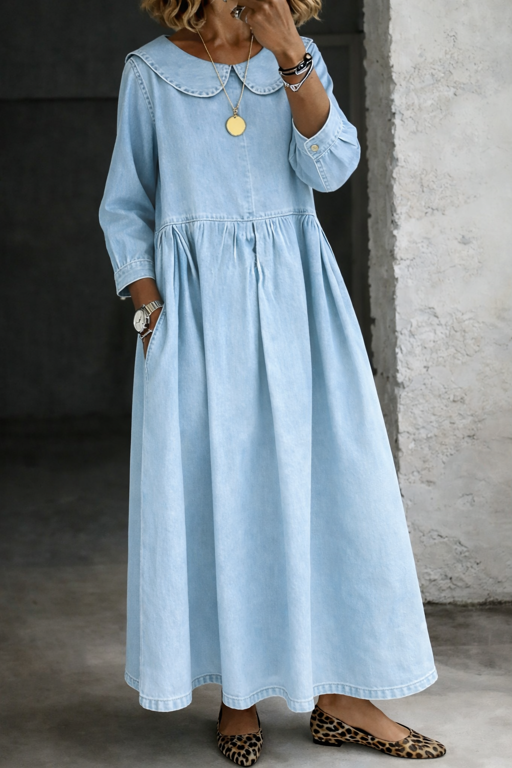 Manon | Denim Dress with Peter Pan Collar