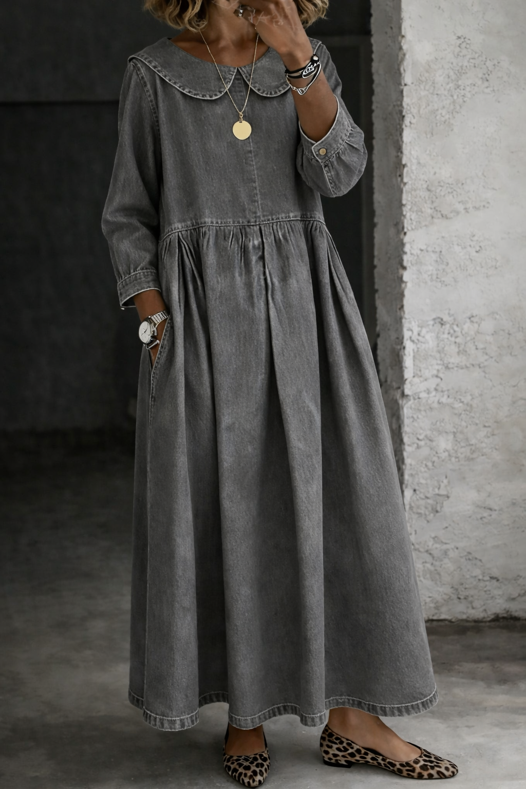 Manon | Denim Dress with Peter Pan Collar