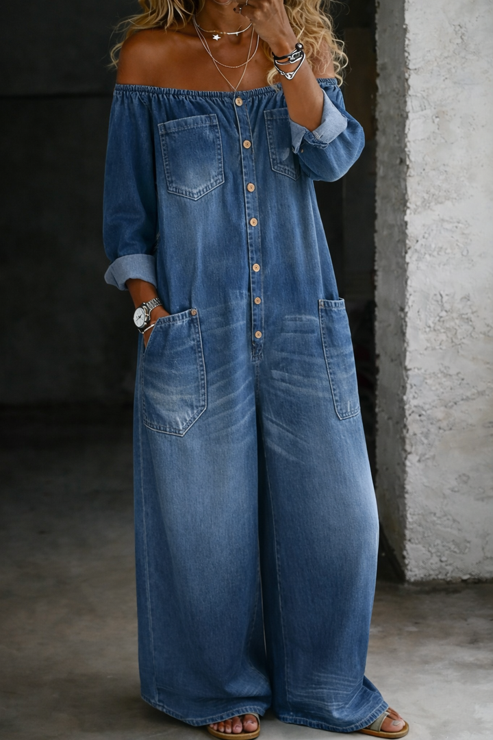 Sidonie | Denim Jumpsuit with Off-the-Shoulder Design