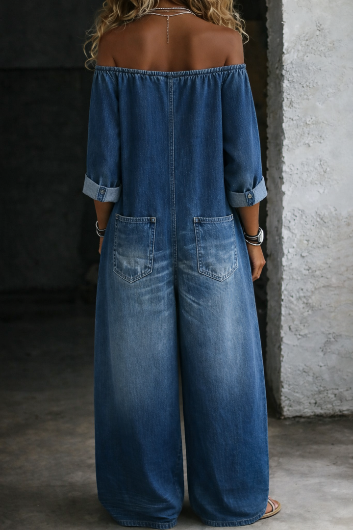 Sidonie | Denim Jumpsuit with Off-the-Shoulder Design