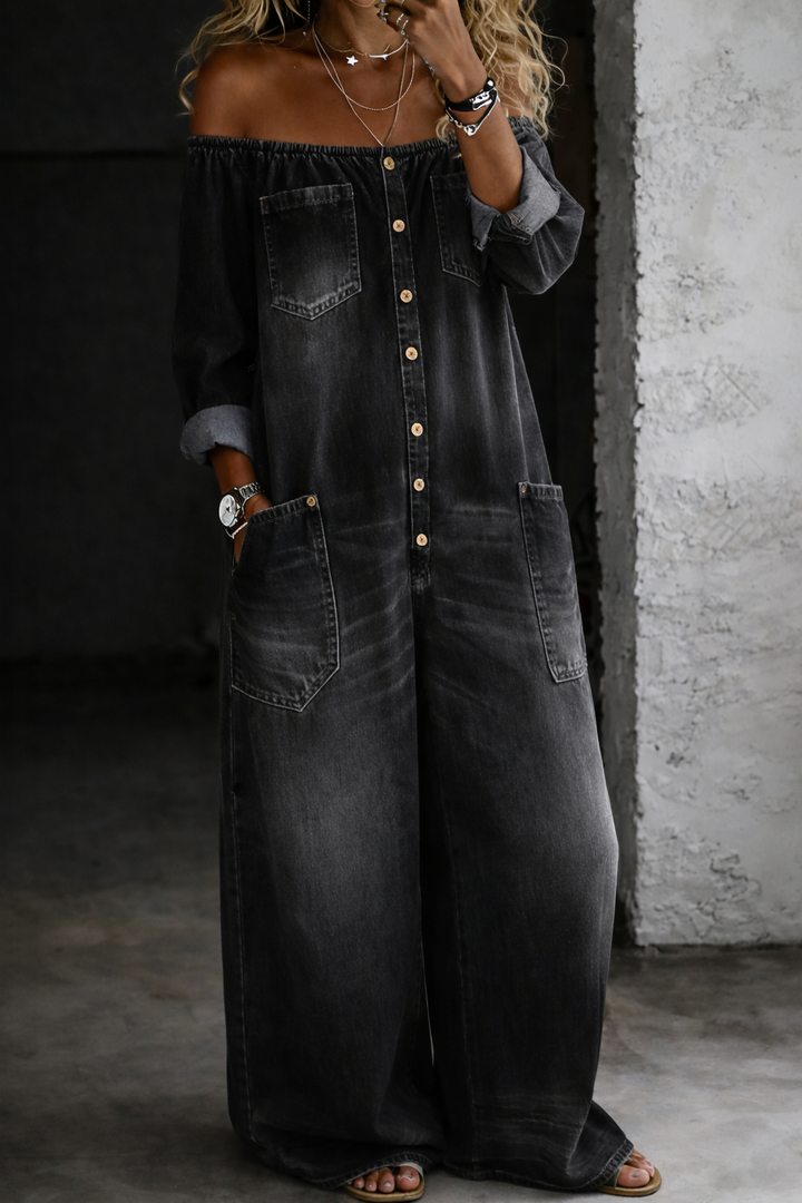 Sidonie | Denim Jumpsuit with Off-the-Shoulder Design