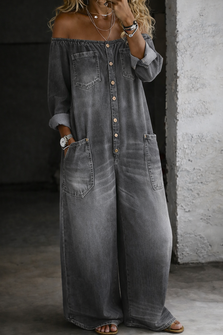 Sidonie | Denim Jumpsuit with Off-the-Shoulder Design