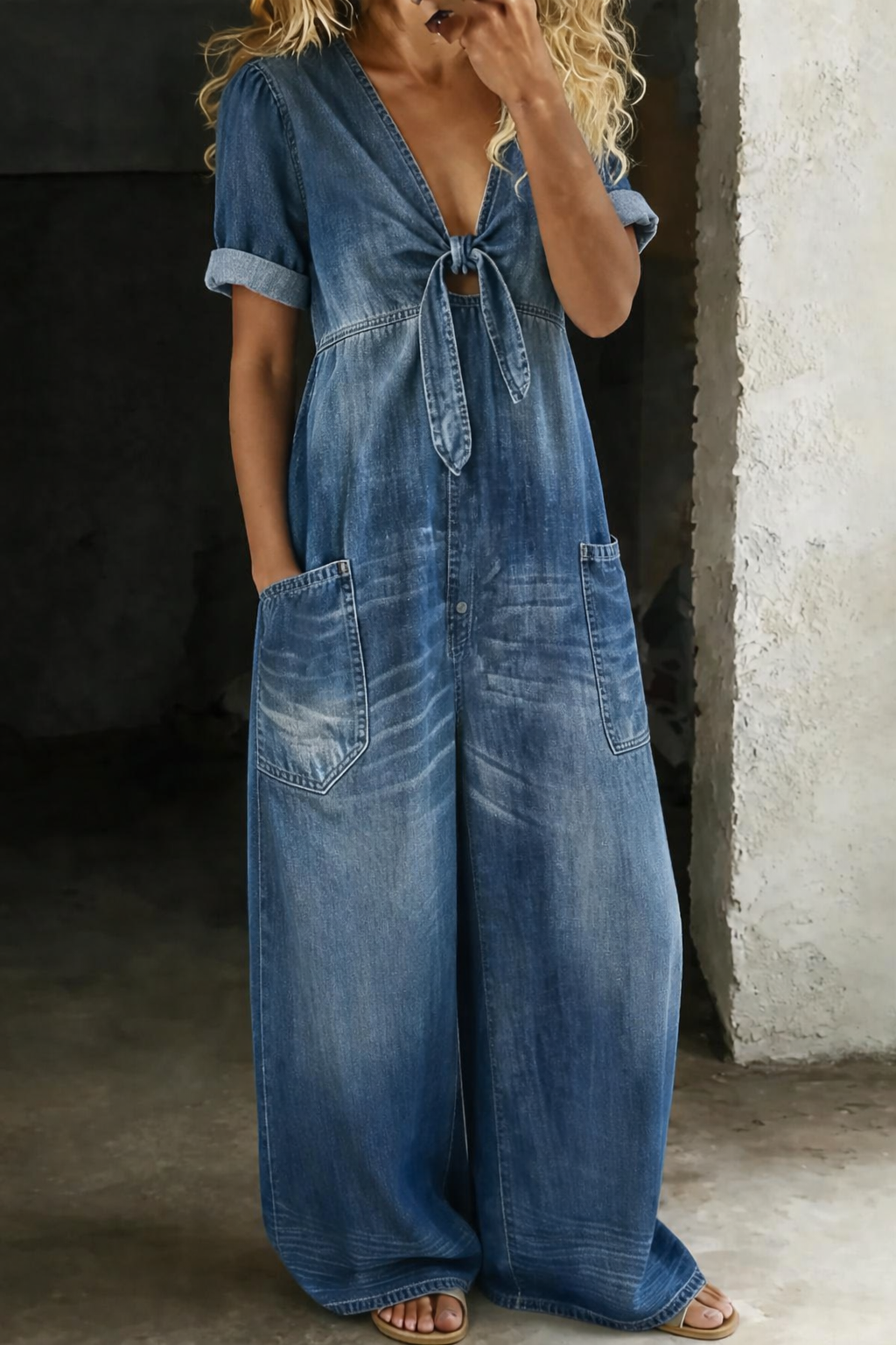 Garance | Denim Jumpsuit with V-Neck