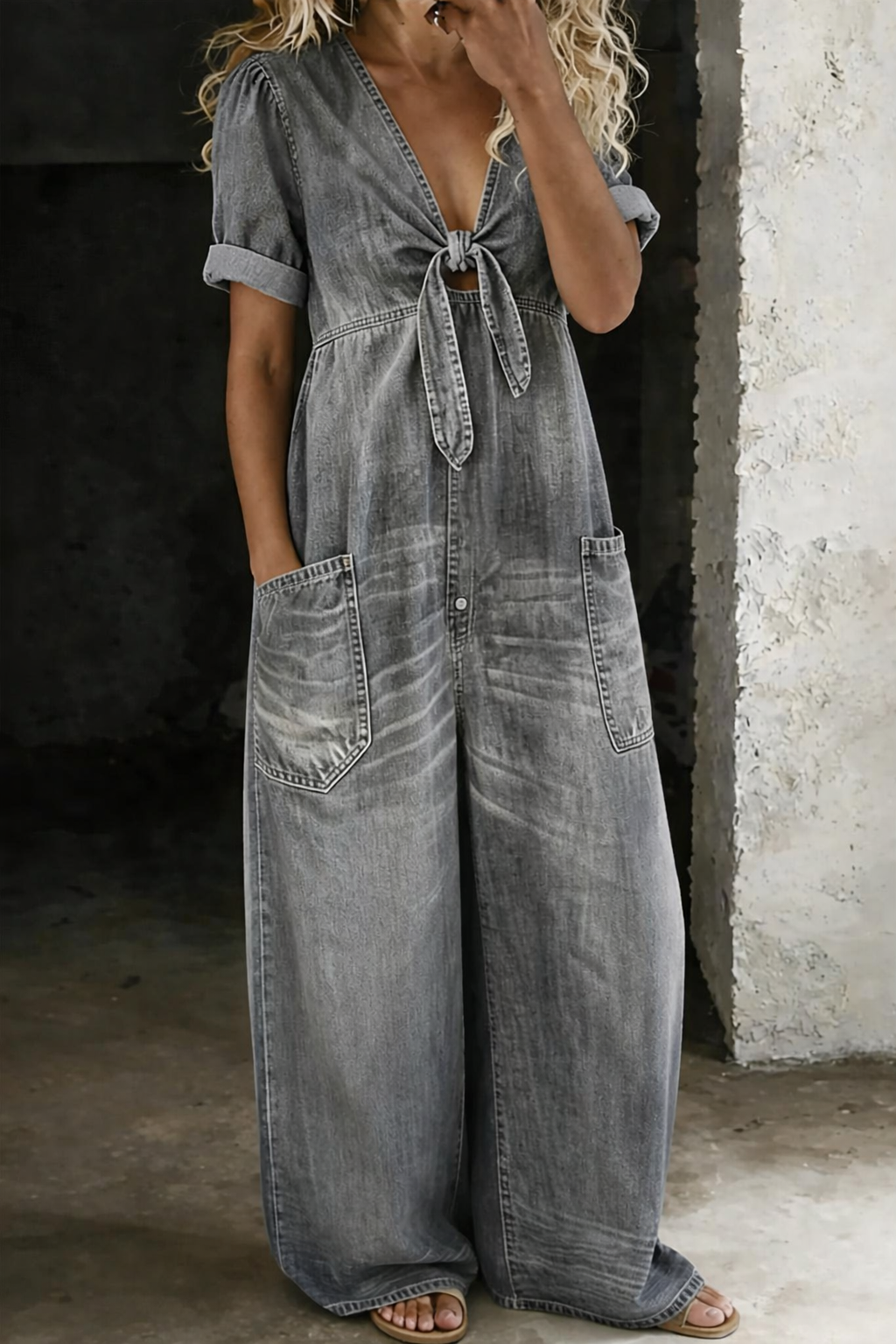 Garance | Denim Jumpsuit with V-Neck