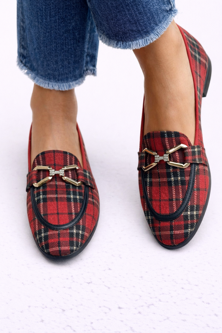 Rowan - Gold Checked Loafers