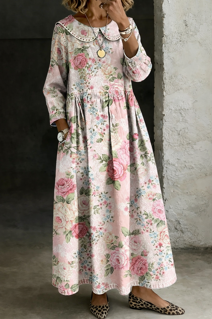 Margot | Floral Collar Denim Dress