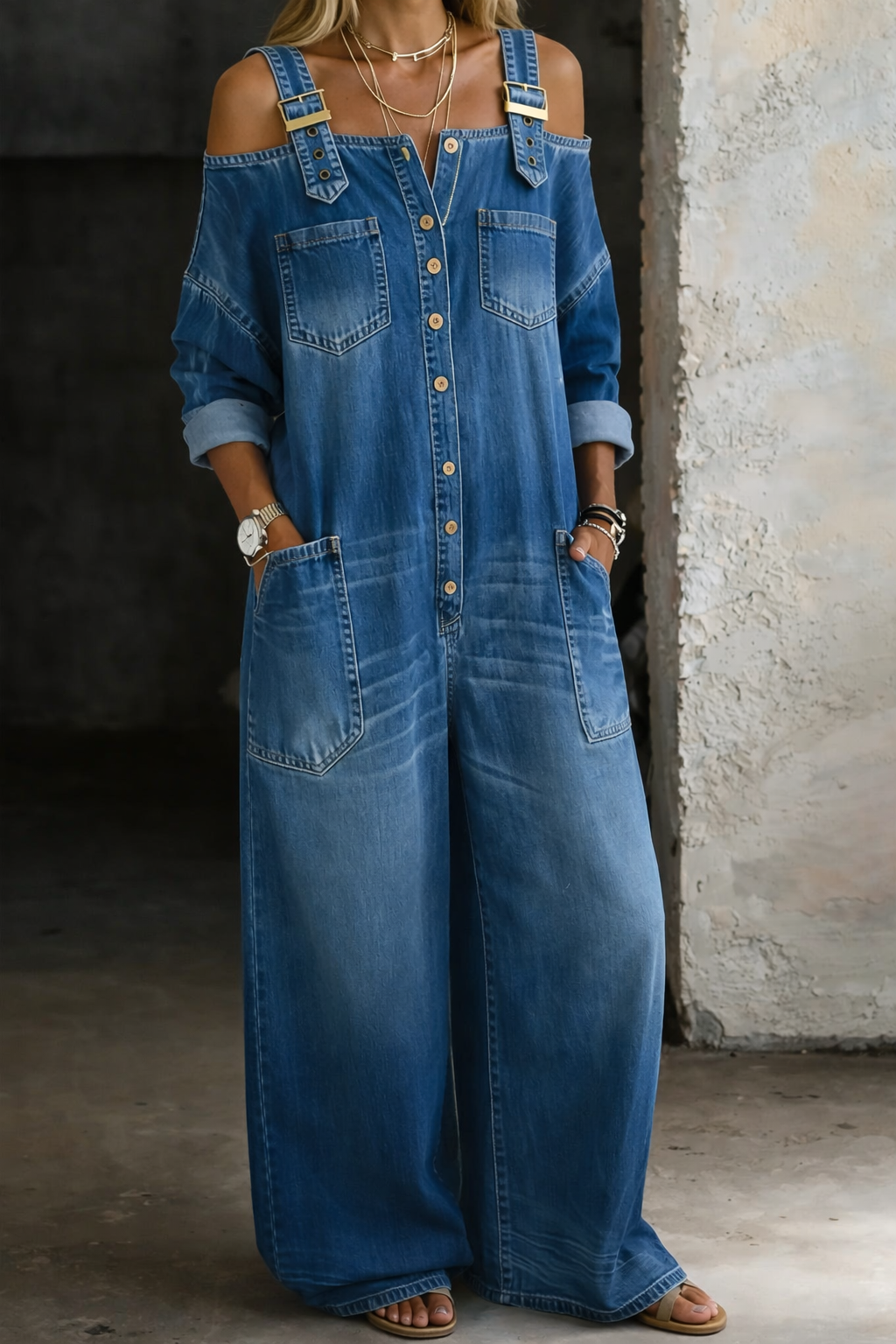 Pernelle | Denim Jumpsuit with Off-the-Shoulder Design