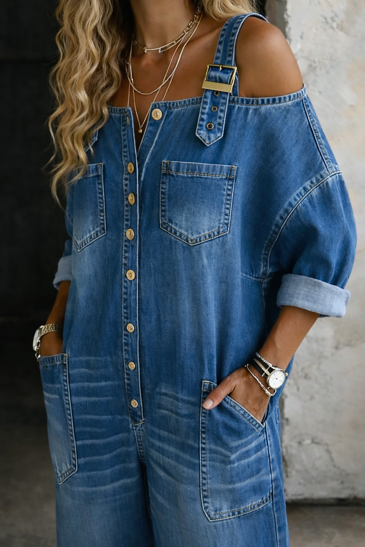 Pernelle | Denim Jumpsuit with Off-the-Shoulder Design