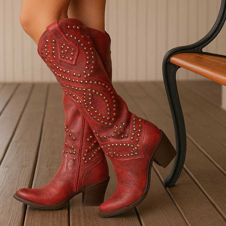 Inès | Knee-High Western Boots with Studs