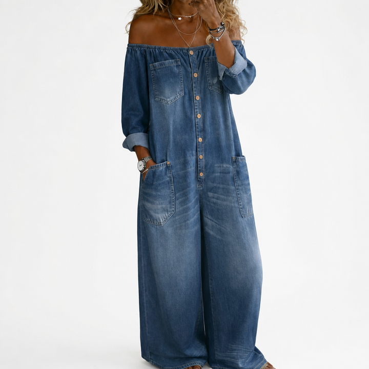 Sidonie | Denim Jumpsuit with Off-the-Shoulder Design