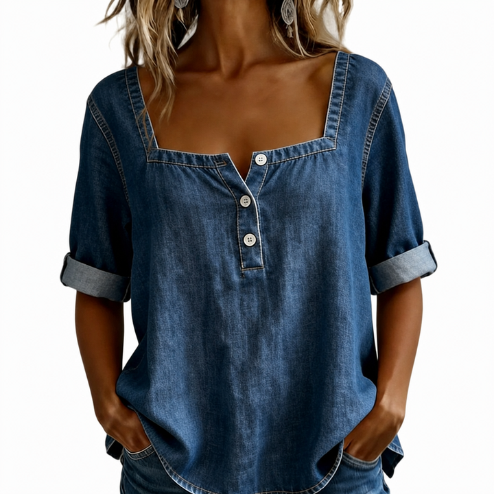 Marceline | Square Collar Denim Shirt