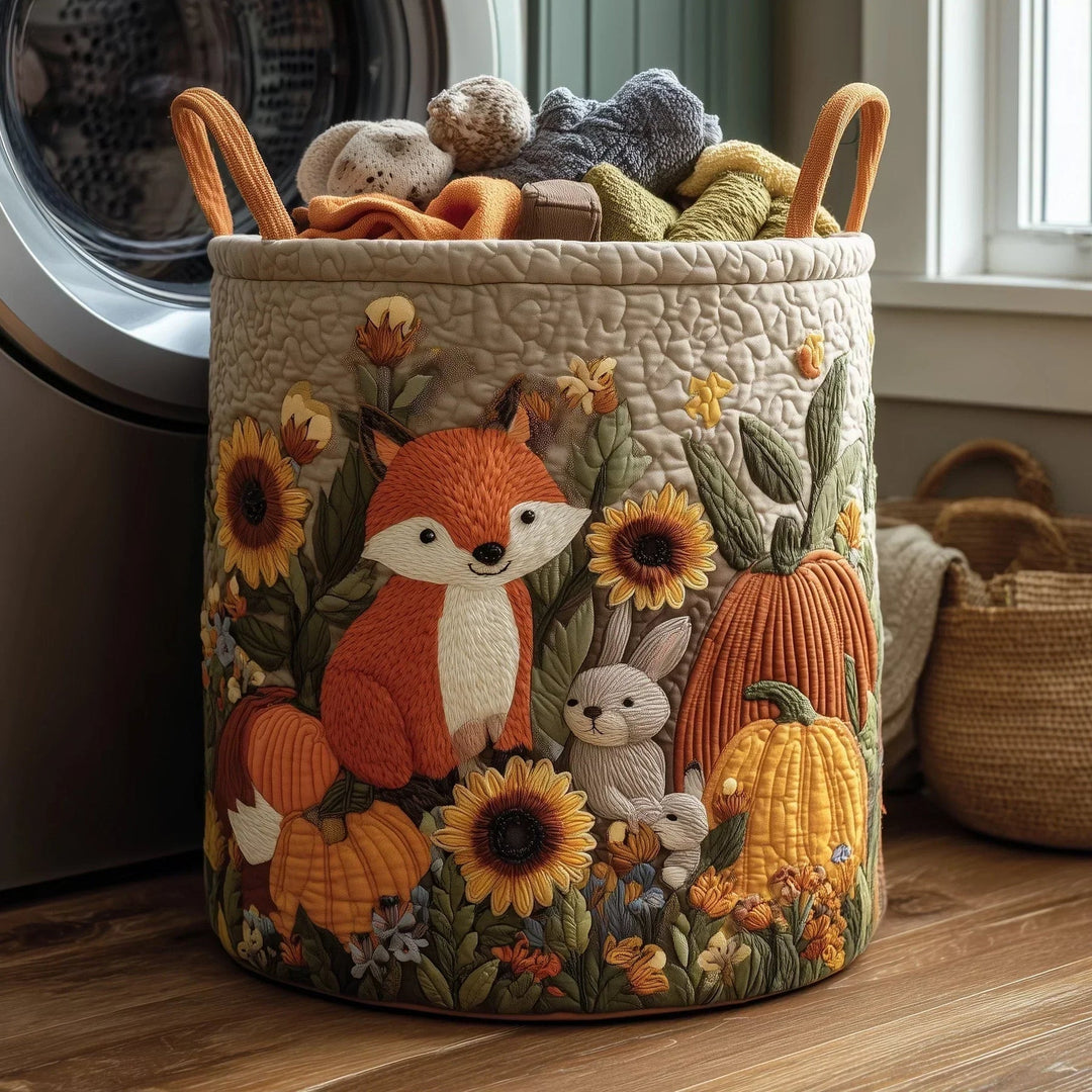 Padded Basket with Fox, Rabbit, and Pumpkins
