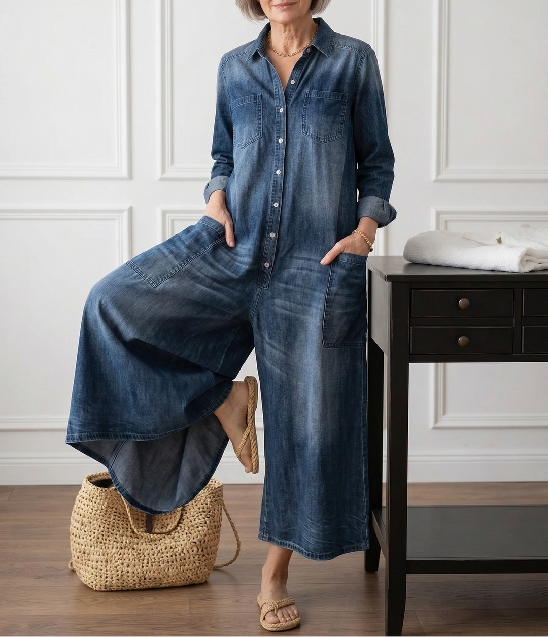 Anaïs | Vintage Denim Button-Up Jumpsuit