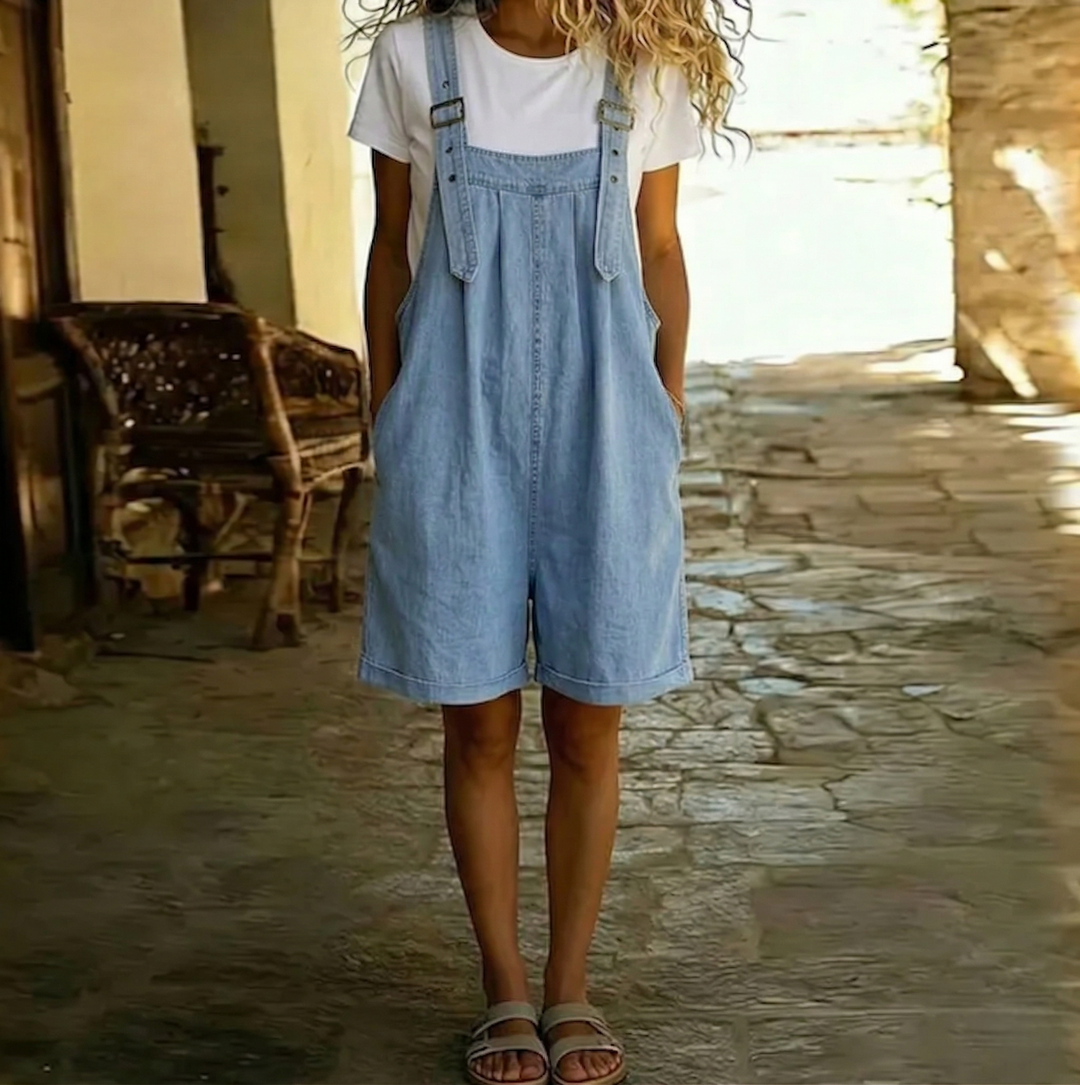 Ondine | Light Blue Denim Short Dungarees