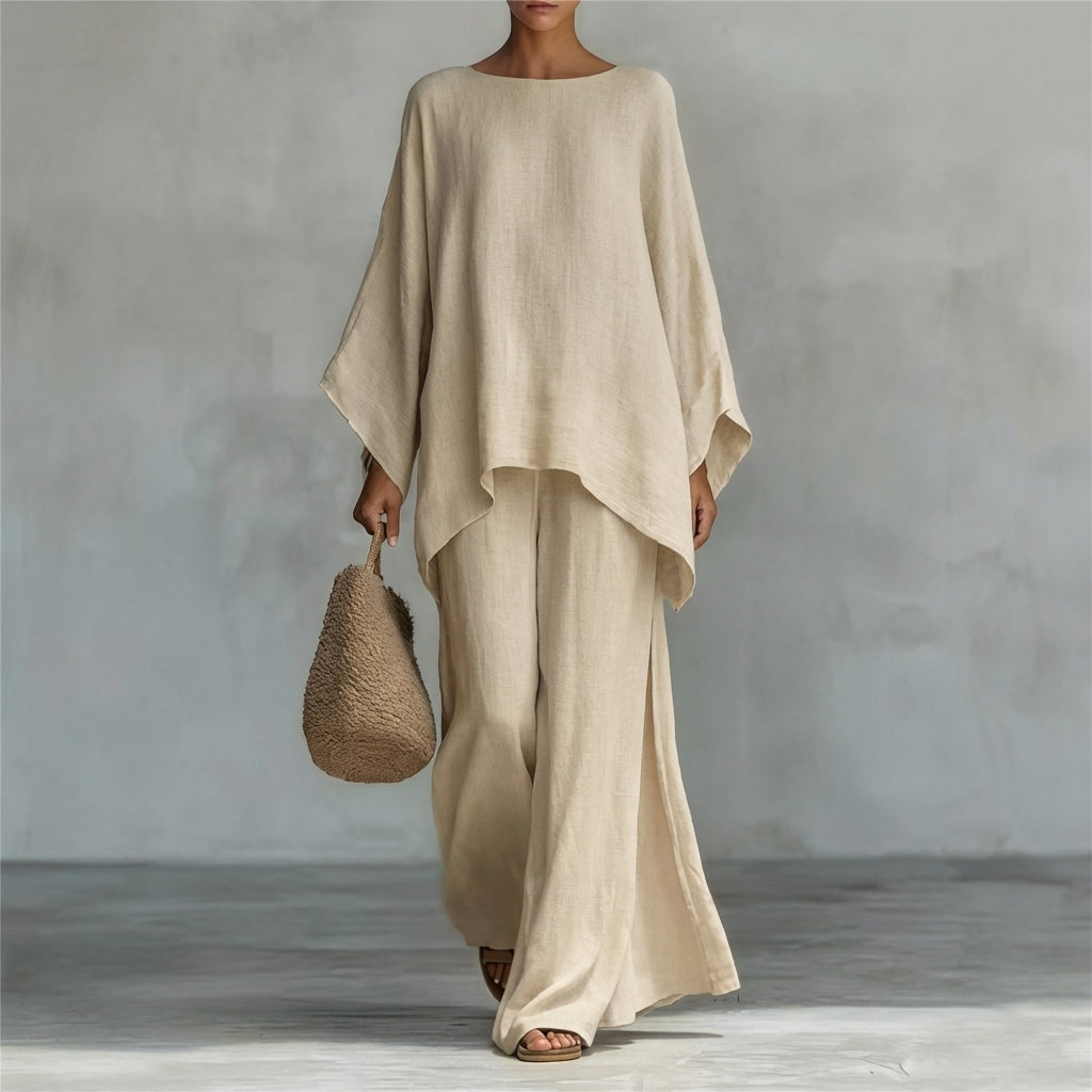 Cristina | Two-Piece Long Sleeve Set with Wide Trousers
