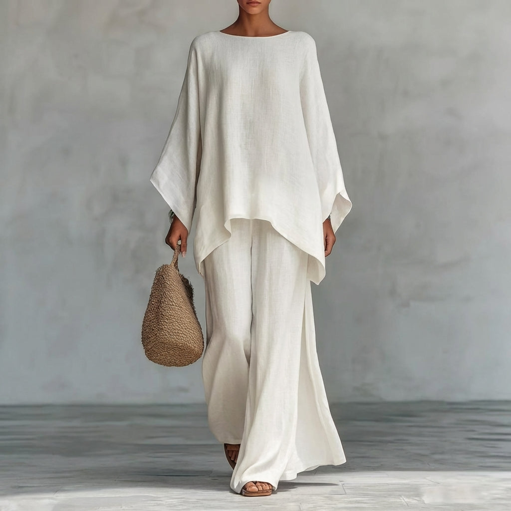 Cristina | Two-Piece Long Sleeve Set with Wide Trousers