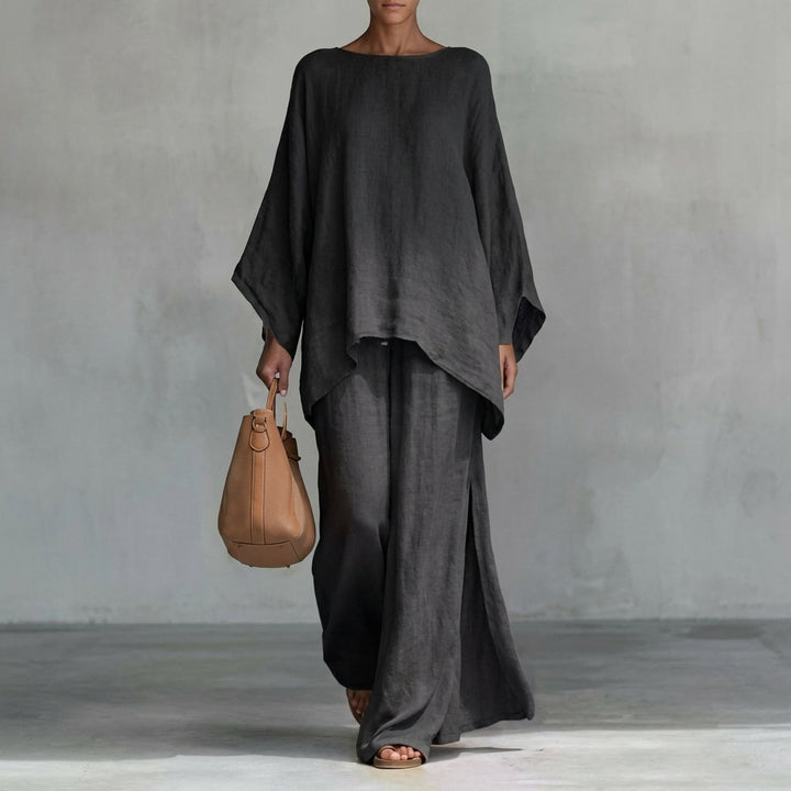 Cristina | Two-Piece Long Sleeve Set with Wide Trousers