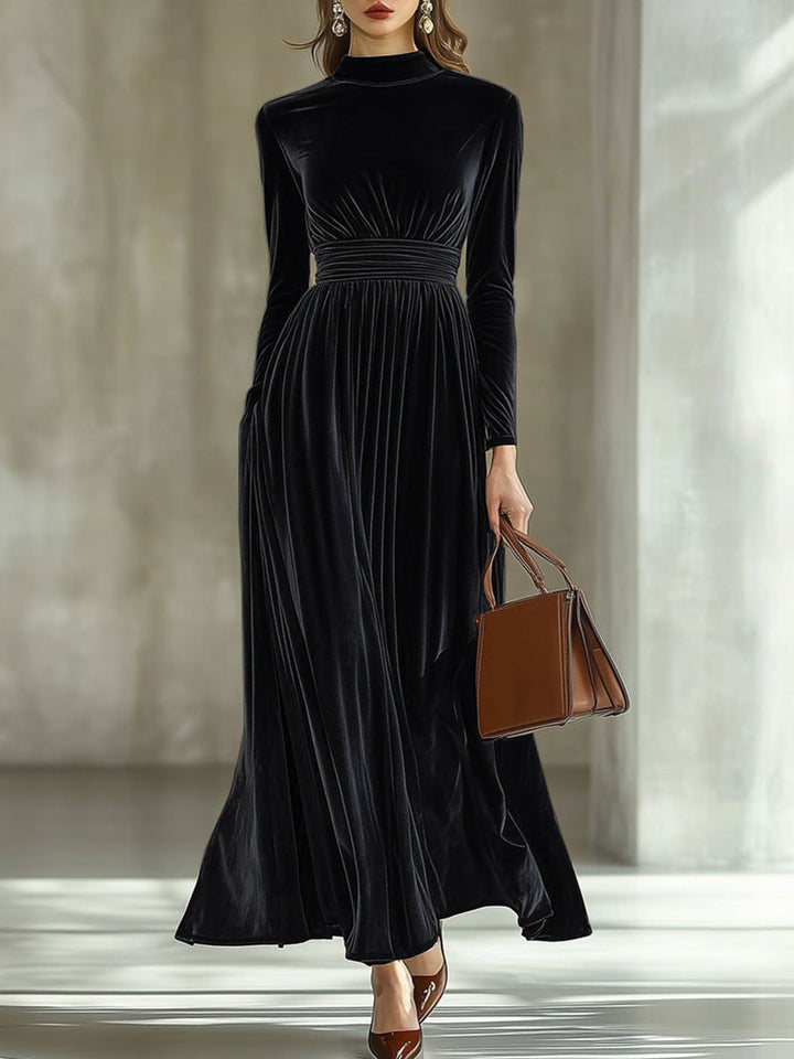 Marie | Pleated Velvet Maxi Dress
