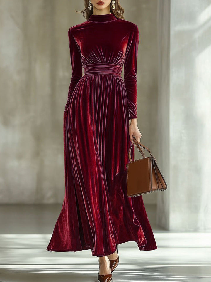 Marie | Pleated Velvet Maxi Dress