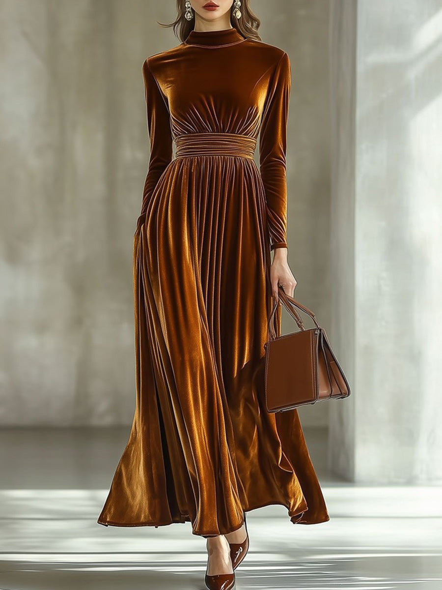 Marie | Pleated Velvet Maxi Dress
