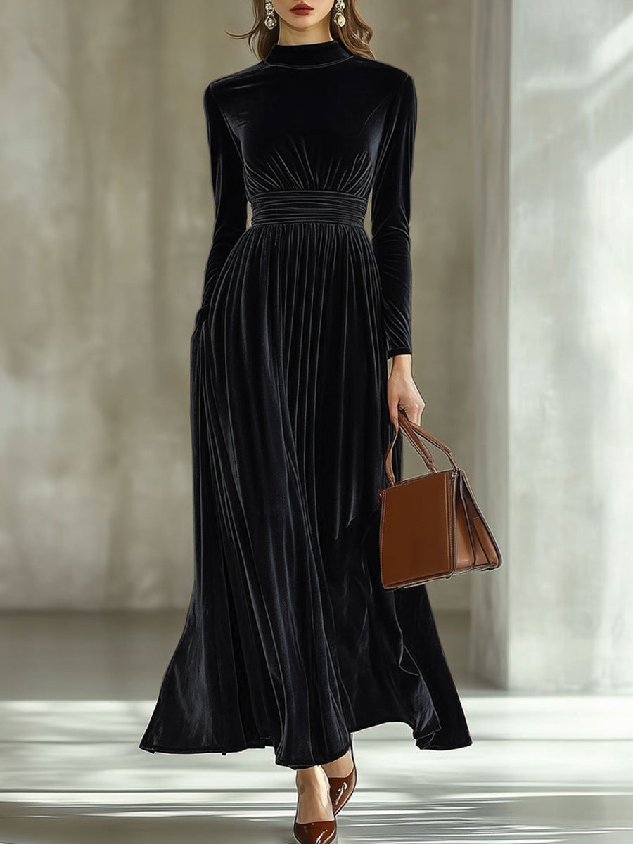 Marie | Pleated Velvet Maxi Dress