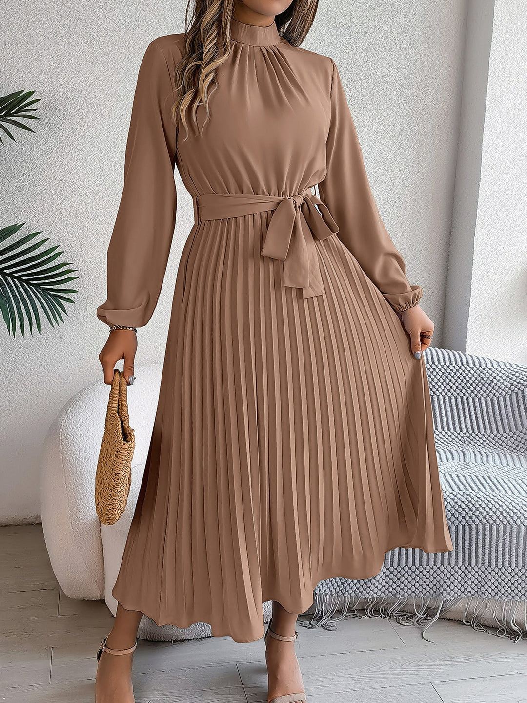 Martine | Belted Pleated Maxi Dress
