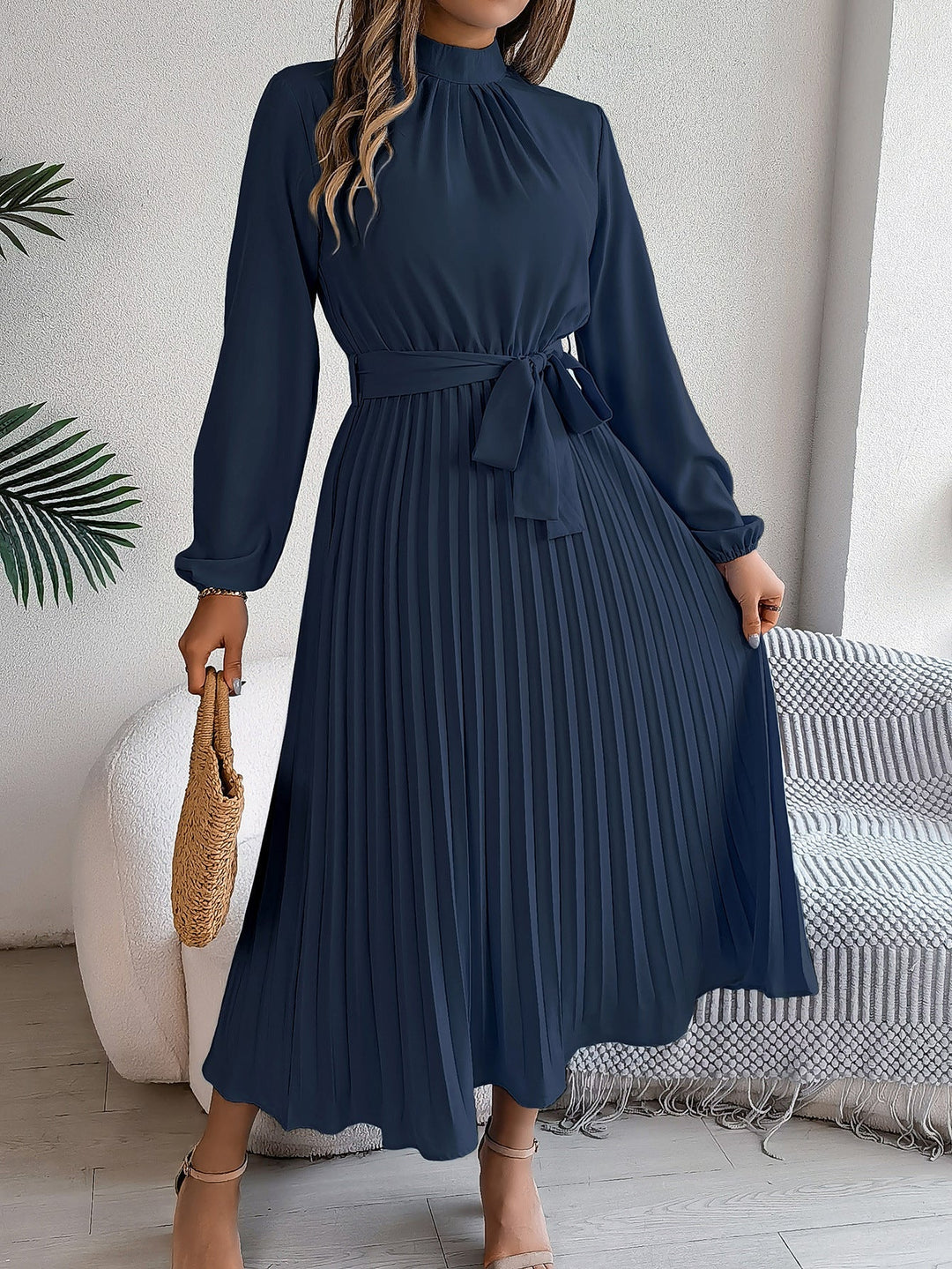 Martine | Belted Pleated Maxi Dress